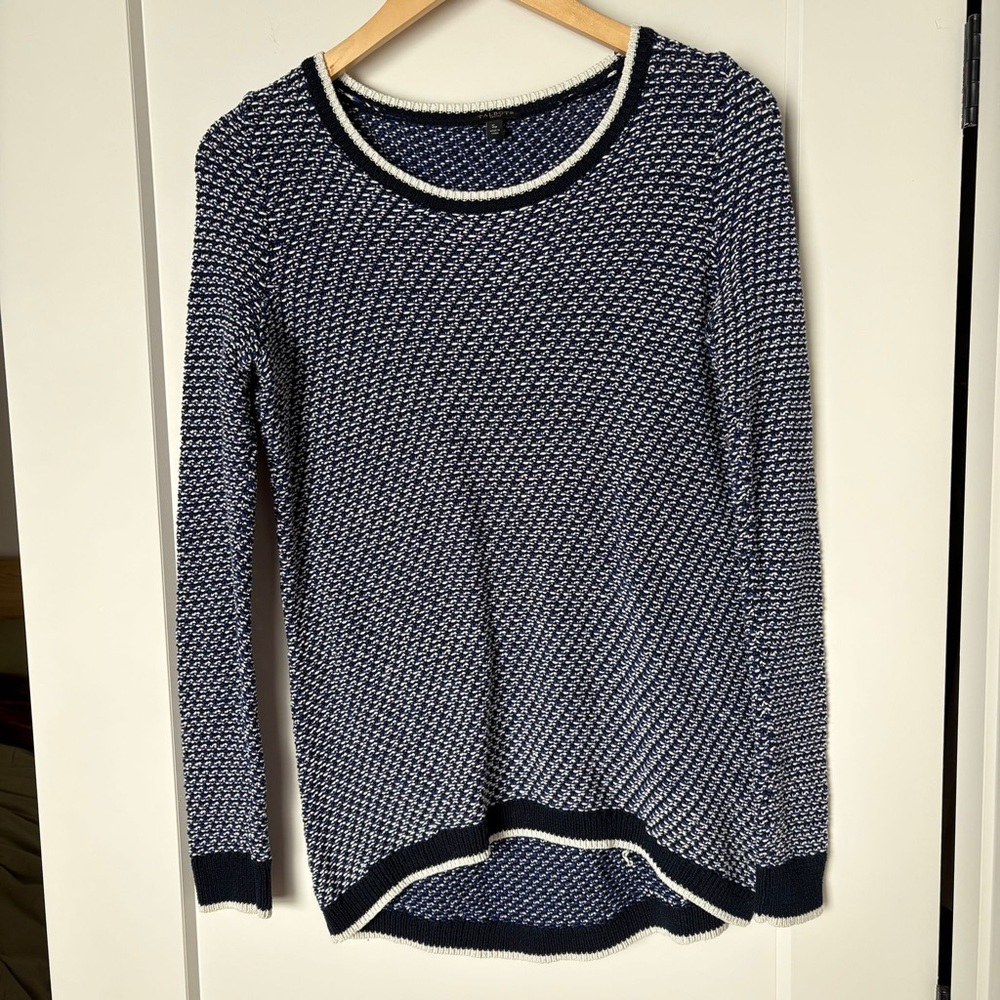 Talbots Navy Cotton Knit Crew Neck Long Sleeve Sweater - Classic Elevated Basic